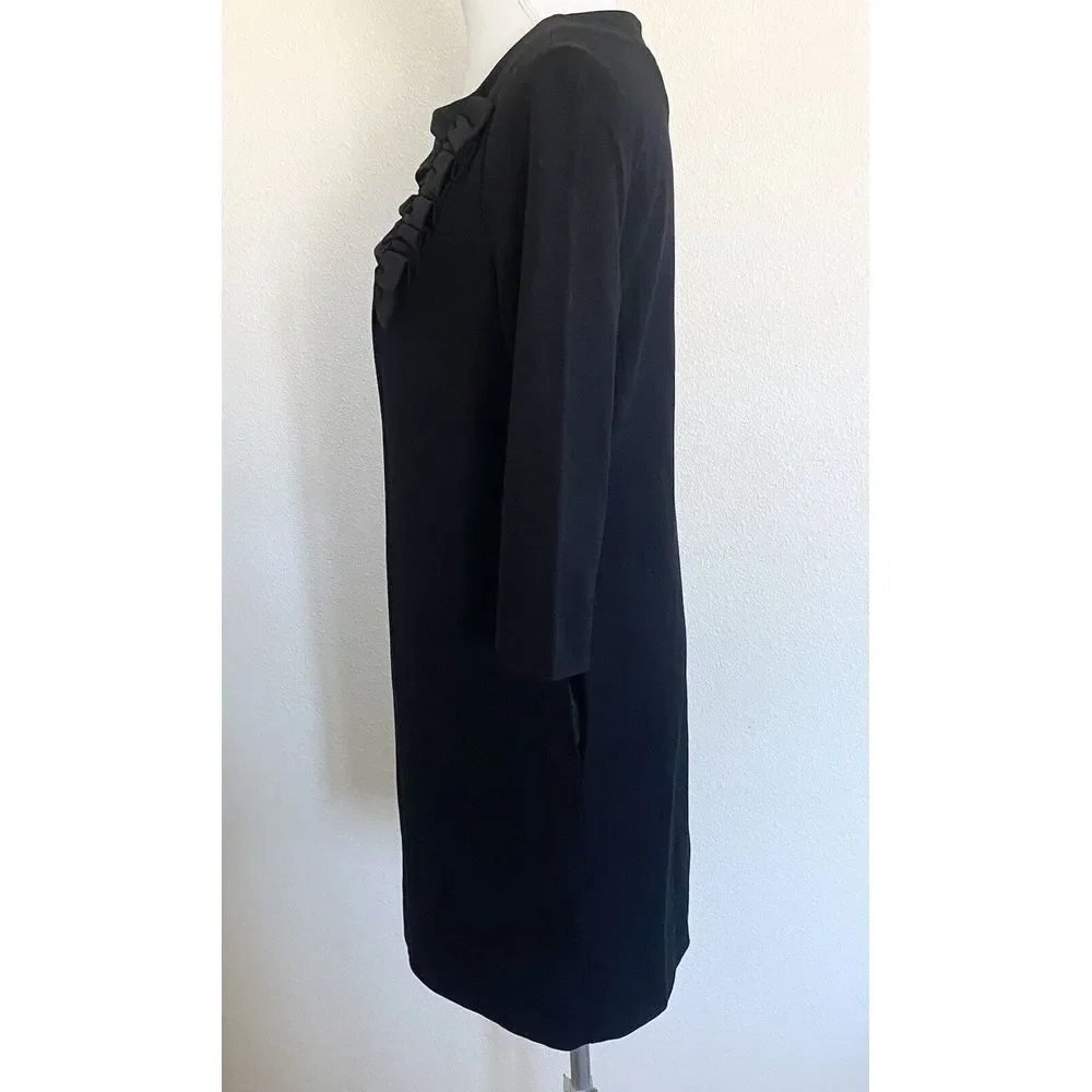 Kate‎ Spade Dress Women 4 Black Excellent 3/4 Sleeve Pleated Neck Ponte Sheath
